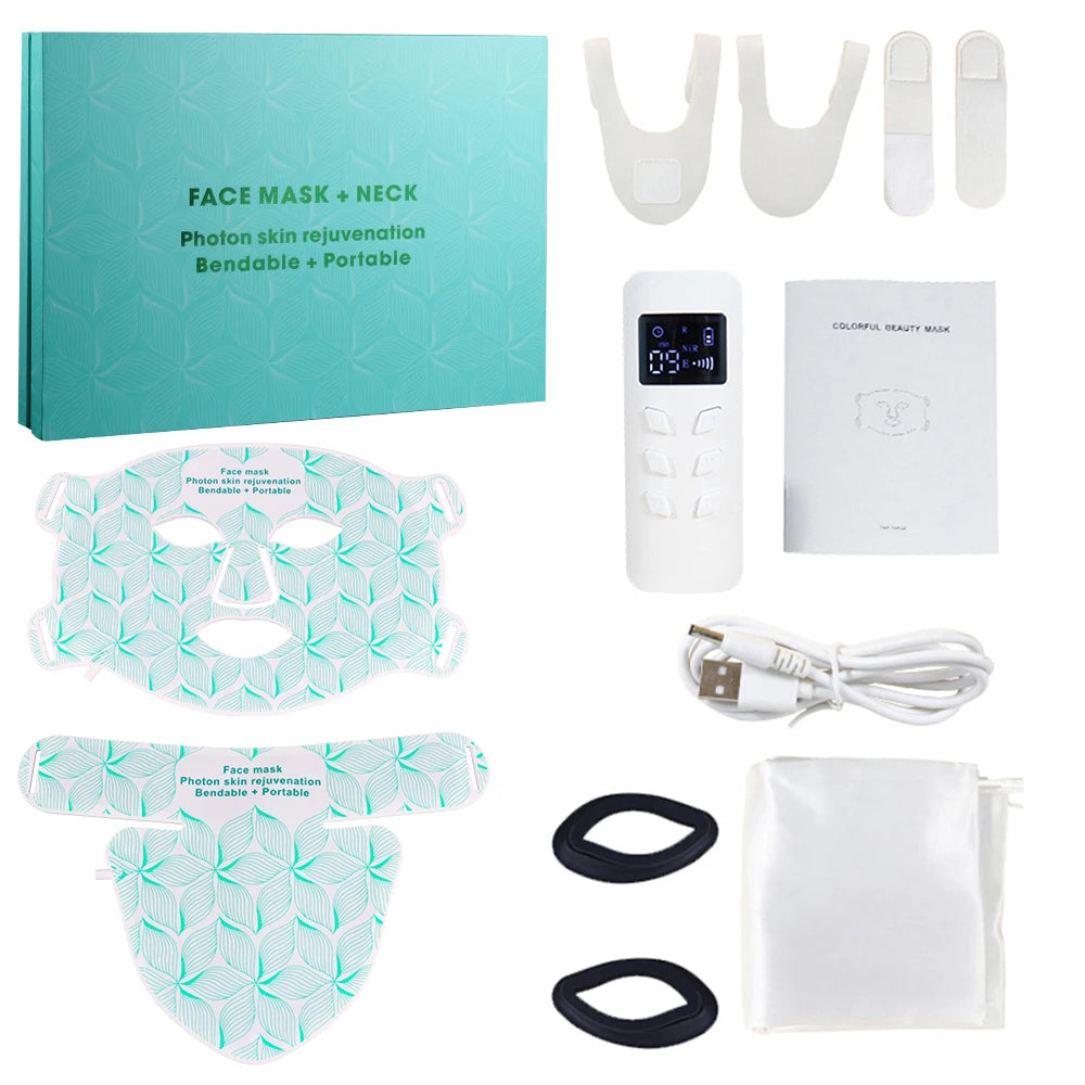 8 Colors Facial LED Mask with Neck Red Light Near Infrared Therapy Beauty Mask Anti Aging Skin Rejuvenation Lifting Whitening
