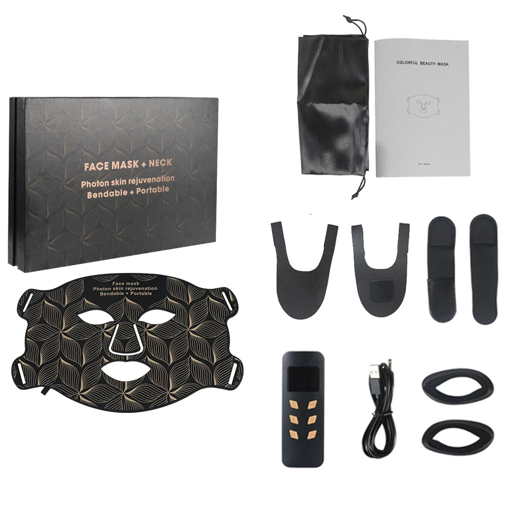 8 Colors Facial LED Mask with Neck Red Light Near Infrared Therapy Beauty Mask Anti Aging Skin Rejuvenation Lifting Whitening