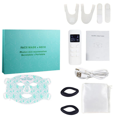 8 Colors Facial LED Mask with Neck Red Light Near Infrared Therapy Beauty Mask Anti Aging Skin Rejuvenation Lifting Whitening